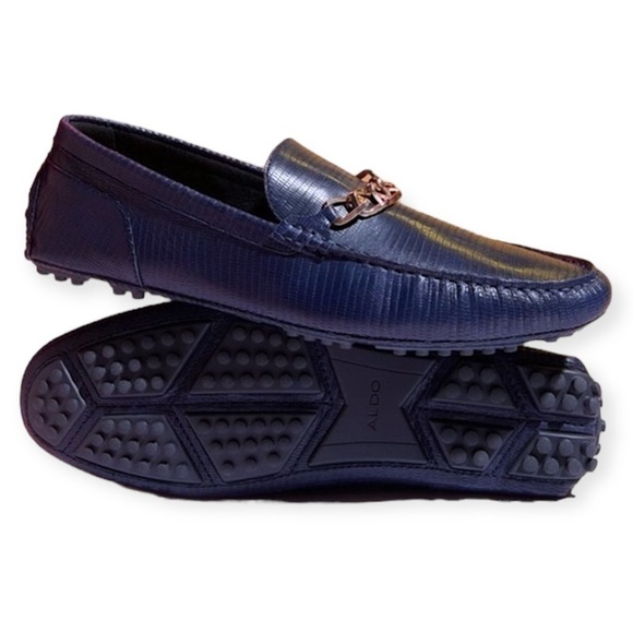 ALDO Davinch Lizard Embossed Loafer Driving Shoe Navy Blue Size 11…Normcore - Picture 1 of 16